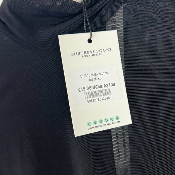 NWT Mistress Rocks Executive Black Mesh Draped Bodysuit Size XS NEW - Picture 6 of 11